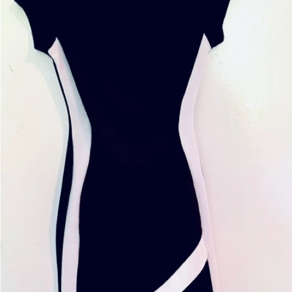 Almost Famous Black and White Asymmetrical Bodycon Dress - Picture 4 of 5